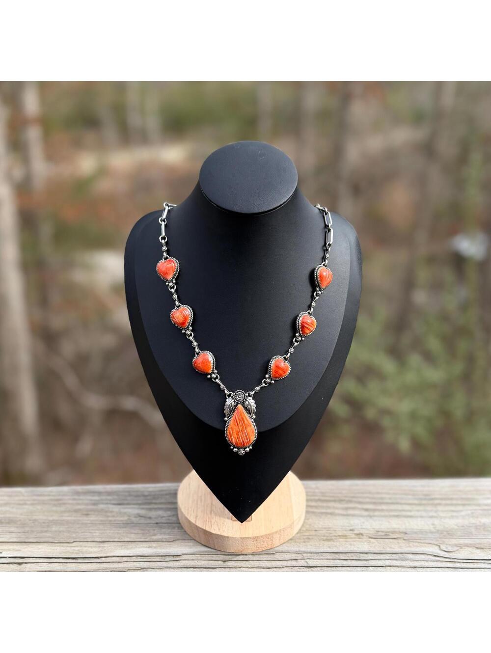 Orange Spiny Statement Necklace- 30” B. Jiminez